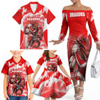 Personalised St. George Illawarra Dragons Mascot Rugby Family Matching Off The Shoulder Long Sleeve Dress and Hawaiian Shirt Illawarra Coastline Athletic Graphic Print