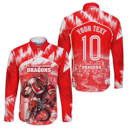 Personalised St. George Illawarra Dragons Mascot Rugby Family Matching Off The Shoulder Long Sleeve Dress and Hawaiian Shirt Illawarra Coastline Athletic Graphic Print