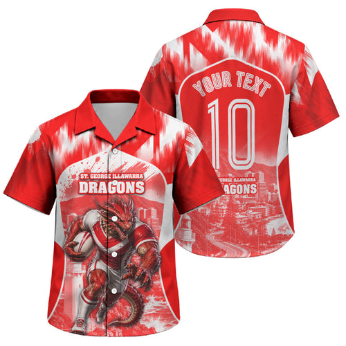 Personalised St. George Illawarra Dragons Mascot Rugby Family Matching Off The Shoulder Long Sleeve Dress and Hawaiian Shirt Illawarra Coastline Athletic Graphic Print