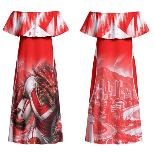 Personalised St. George Illawarra Dragons Mascot Rugby Family Matching Off Shoulder Maxi Dress and Hawaiian Shirt Illawarra Coastline Athletic Graphic Print