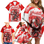 Personalised St. George Illawarra Dragons Mascot Rugby Family Matching Off Shoulder Short Dress and Hawaiian Shirt Illawarra Coastline Athletic Graphic Print