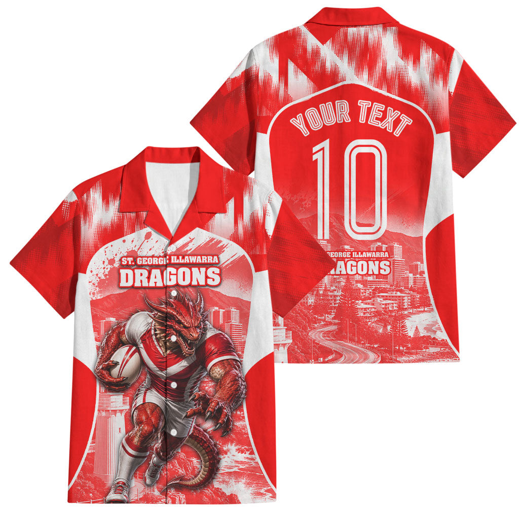 Personalised St. George Illawarra Dragons Mascot Rugby Family Matching Off Shoulder Short Dress and Hawaiian Shirt Illawarra Coastline Athletic Graphic Print