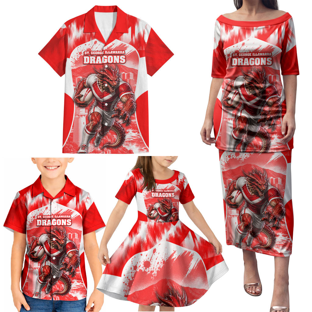 Personalised St. George Illawarra Dragons Mascot Rugby Family Matching Puletasi and Hawaiian Shirt Illawarra Coastline Athletic Graphic Print