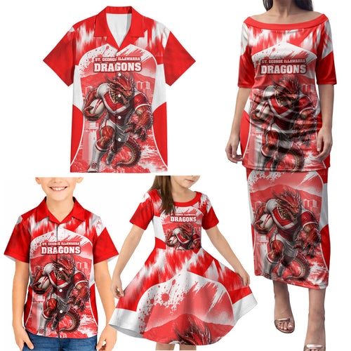 Personalised St. George Illawarra Dragons Mascot Rugby Family Matching Puletasi and Hawaiian Shirt Illawarra Coastline Athletic Graphic Print