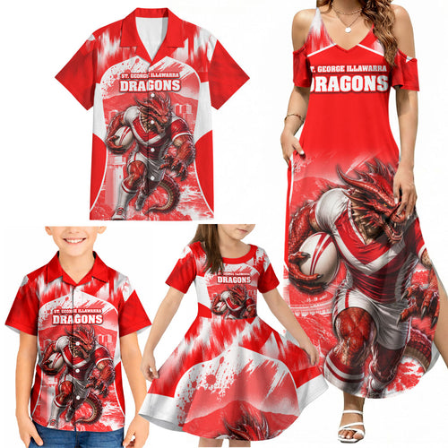 Personalised St. George Illawarra Dragons Mascot Rugby Family Matching Summer Maxi Dress and Hawaiian Shirt Illawarra Coastline Athletic Graphic Print