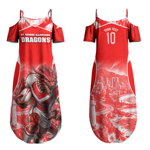 Personalised St. George Illawarra Dragons Mascot Rugby Family Matching Summer Maxi Dress and Hawaiian Shirt Illawarra Coastline Athletic Graphic Print