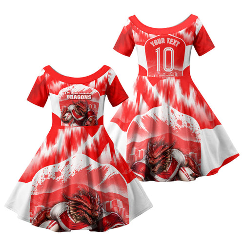 Personalised St. George Illawarra Dragons Mascot Rugby Family Matching Summer Maxi Dress and Hawaiian Shirt Illawarra Coastline Athletic Graphic Print
