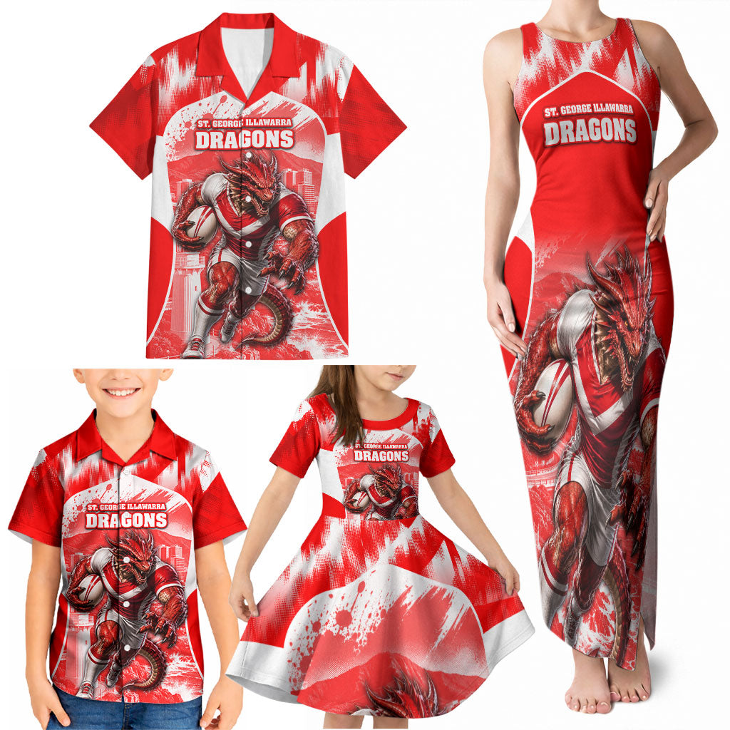 Personalised St. George Illawarra Dragons Mascot Rugby Family Matching Tank Maxi Dress and Hawaiian Shirt Illawarra Coastline Athletic Graphic Print