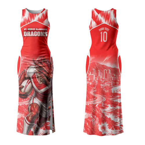 Personalised St. George Illawarra Dragons Mascot Rugby Family Matching Tank Maxi Dress and Hawaiian Shirt Illawarra Coastline Athletic Graphic Print