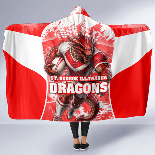 Personalised St. George Illawarra Dragons Mascot Rugby Hooded Blanket Illawarra Coastline Athletic Graphic Print