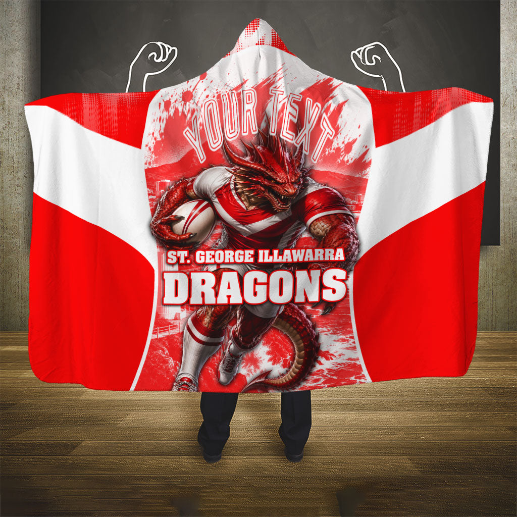 Personalised St. George Illawarra Dragons Mascot Rugby Hooded Blanket Illawarra Coastline Athletic Graphic Print
