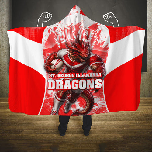 Personalised St. George Illawarra Dragons Mascot Rugby Hooded Blanket Illawarra Coastline Athletic Graphic Print