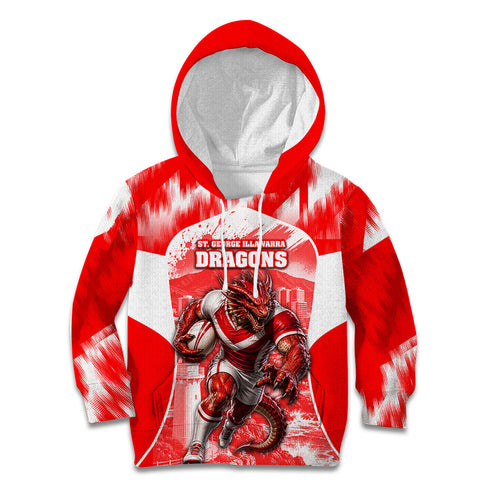 Personalised St. George Illawarra Dragons Mascot Rugby Kid Hoodie Illawarra Coastline Athletic Graphic Print