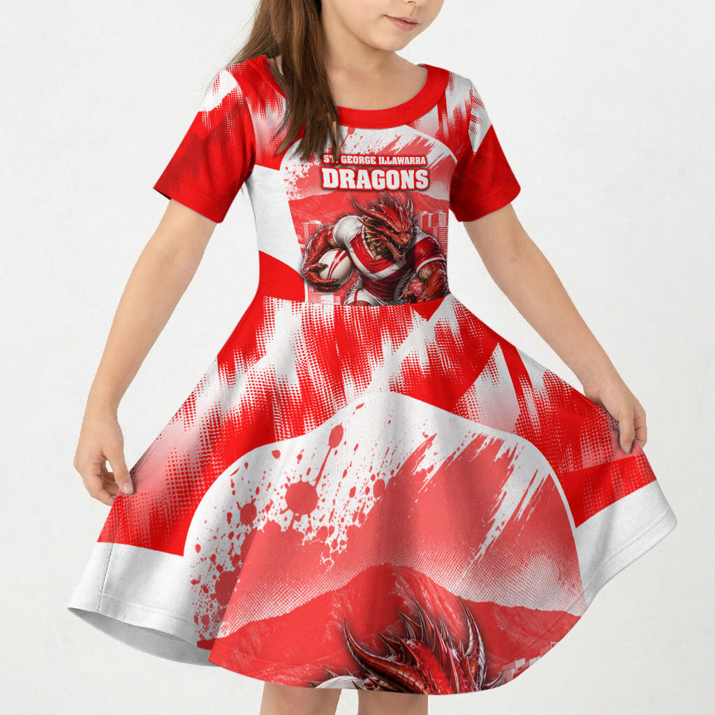 Personalised St. George Illawarra Dragons Mascot Rugby Kid Short Sleeve Dress Illawarra Coastline Athletic Graphic Print