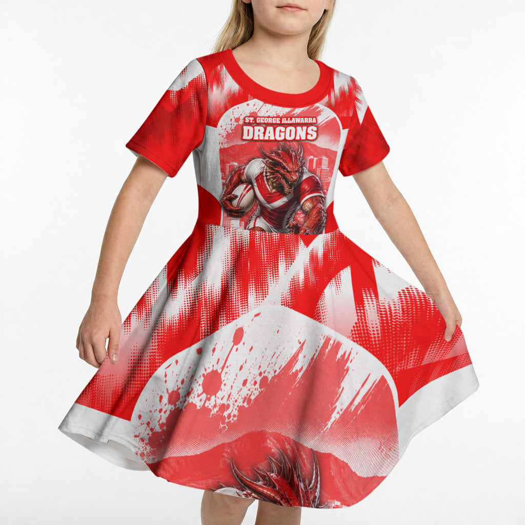 Personalised St. George Illawarra Dragons Mascot Rugby Kid Short Sleeve Dress Illawarra Coastline Athletic Graphic Print