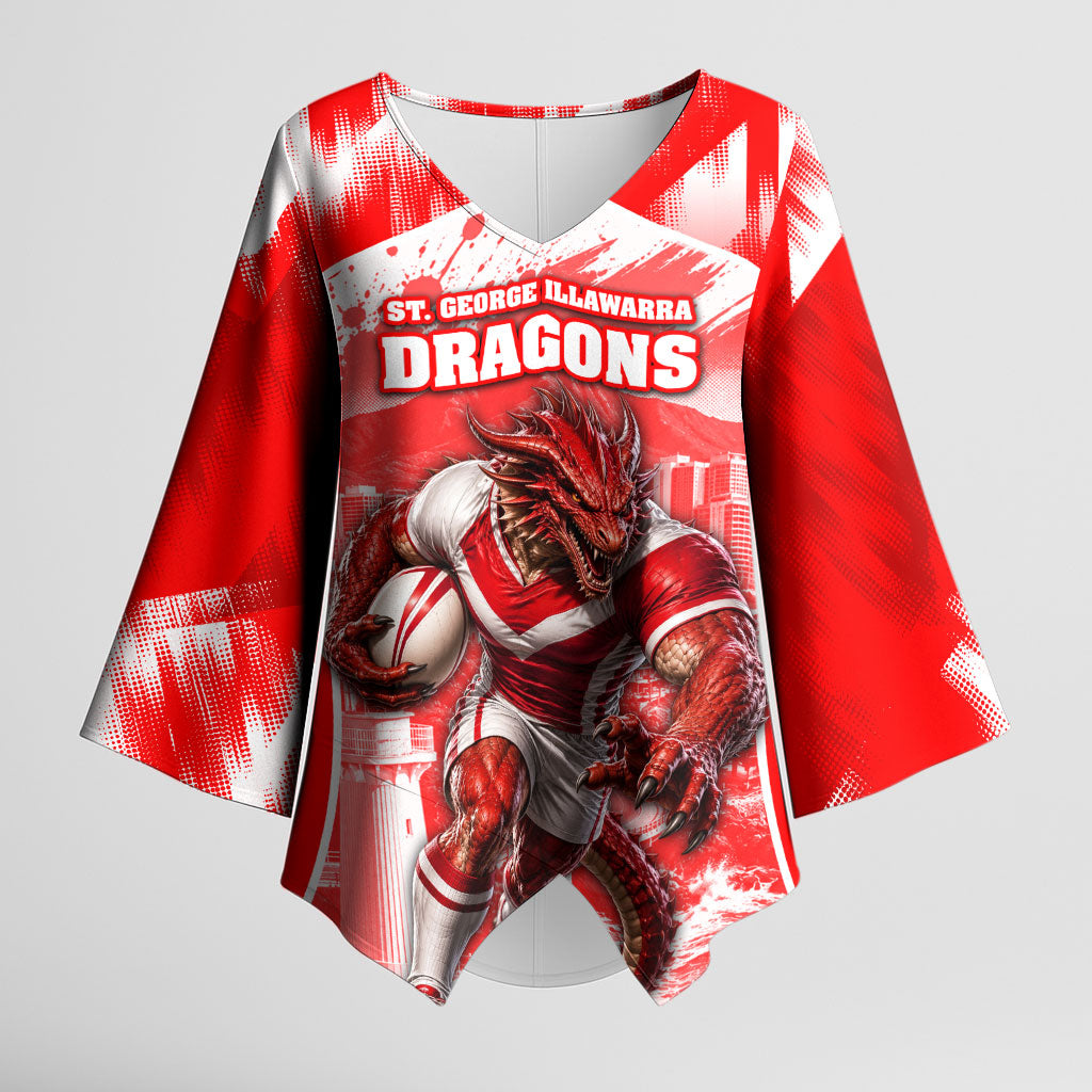 Personalised St. George Illawarra Dragons Mascot Rugby Kimono Sleeve Blouse Illawarra Coastline Athletic Graphic Print