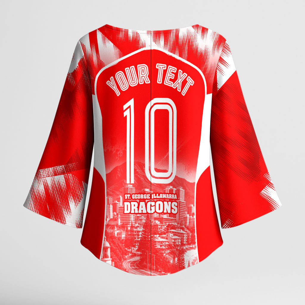 Personalised St. George Illawarra Dragons Mascot Rugby Kimono Sleeve Blouse Illawarra Coastline Athletic Graphic Print