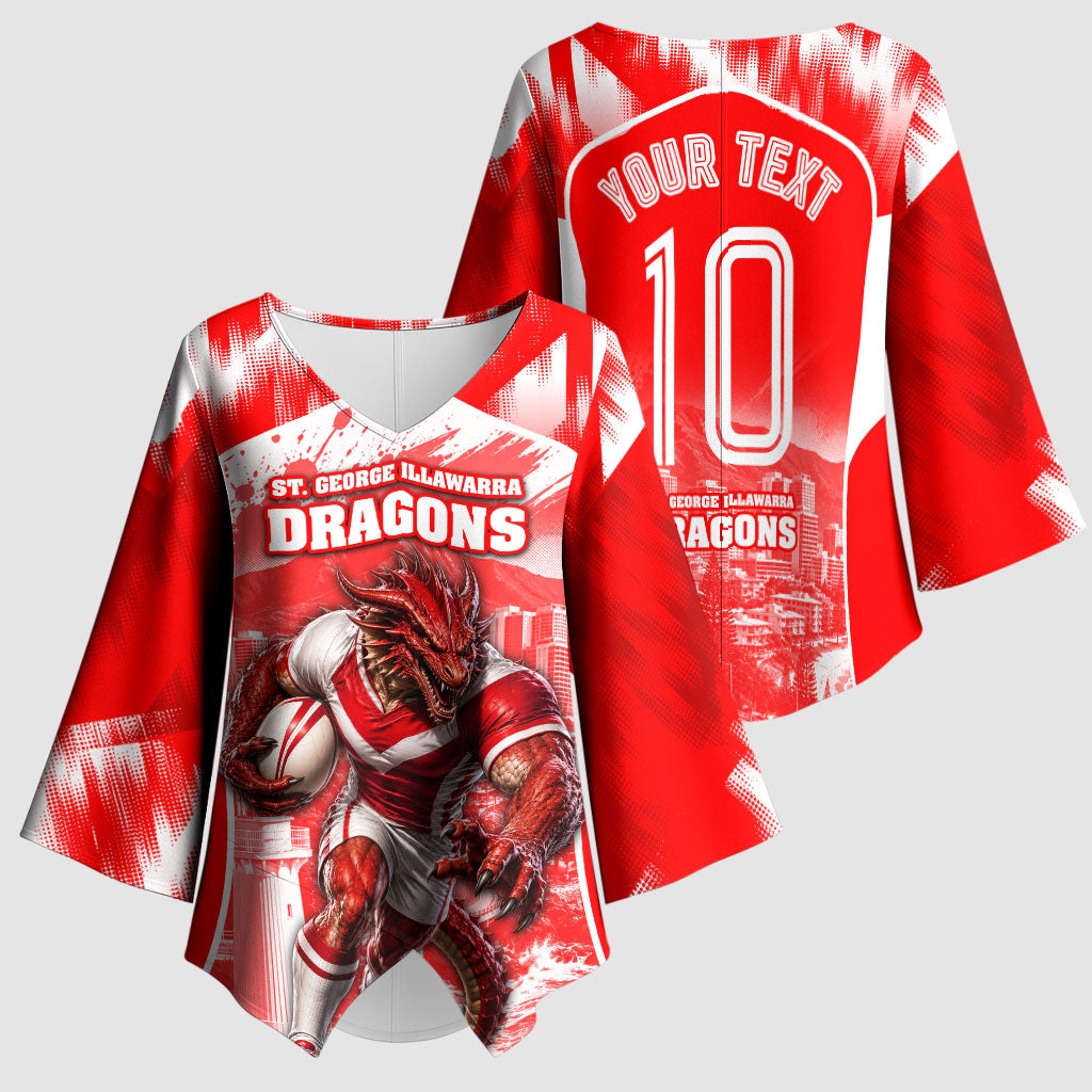 Personalised St. George Illawarra Dragons Mascot Rugby Kimono Sleeve Blouse Illawarra Coastline Athletic Graphic Print