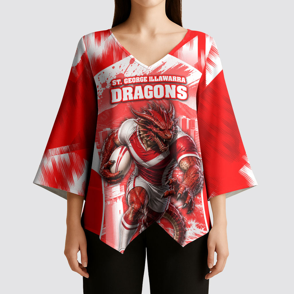 Personalised St. George Illawarra Dragons Mascot Rugby Kimono Sleeve Blouse Illawarra Coastline Athletic Graphic Print