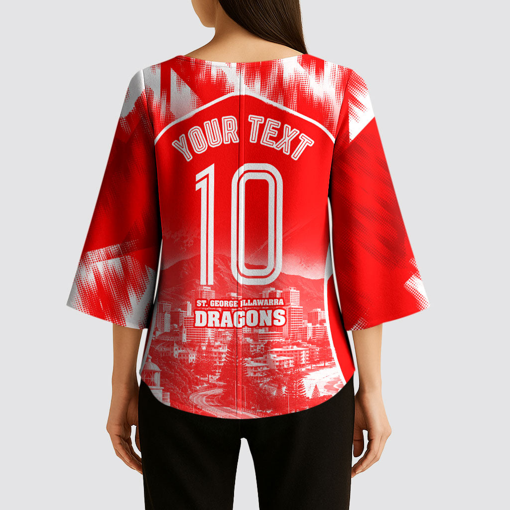 Personalised St. George Illawarra Dragons Mascot Rugby Kimono Sleeve Blouse Illawarra Coastline Athletic Graphic Print