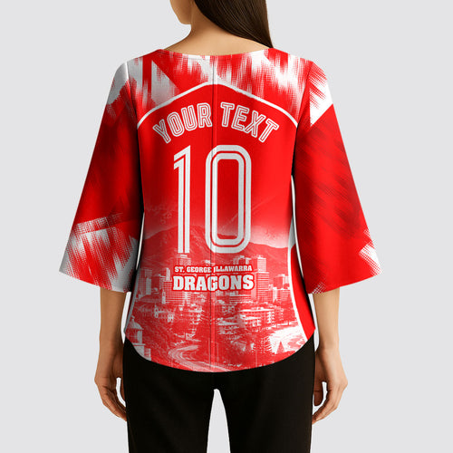 Personalised St. George Illawarra Dragons Mascot Rugby Kimono Sleeve Blouse Illawarra Coastline Athletic Graphic Print