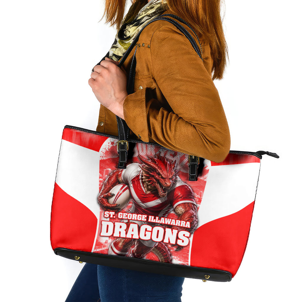 Personalised St. George Illawarra Dragons Mascot Rugby Leather Tote Bag Illawarra Coastline Athletic Graphic Print