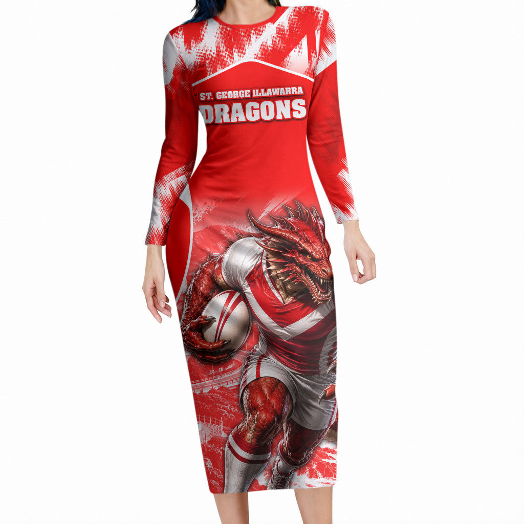 Personalised St. George Illawarra Dragons Mascot Rugby Long Sleeve Bodycon Dress Illawarra Coastline Athletic Graphic Print