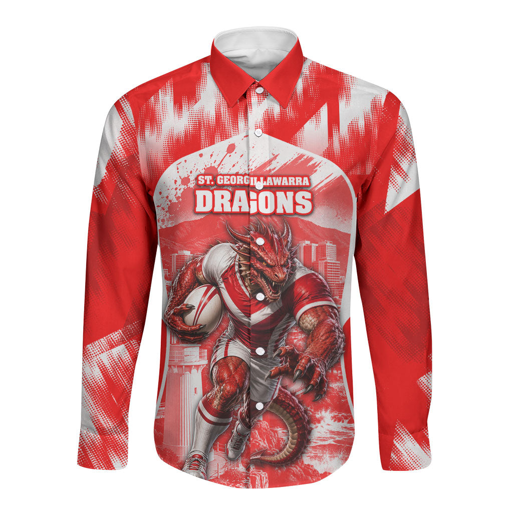 Personalised St. George Illawarra Dragons Mascot Rugby Long Sleeve Button Shirt Illawarra Coastline Athletic Graphic Print