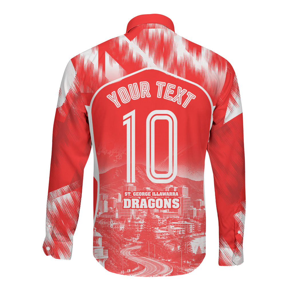Personalised St. George Illawarra Dragons Mascot Rugby Long Sleeve Button Shirt Illawarra Coastline Athletic Graphic Print