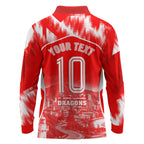 Personalised St. George Illawarra Dragons Mascot Rugby Long Sleeve Polo Shirt Illawarra Coastline Athletic Graphic Print