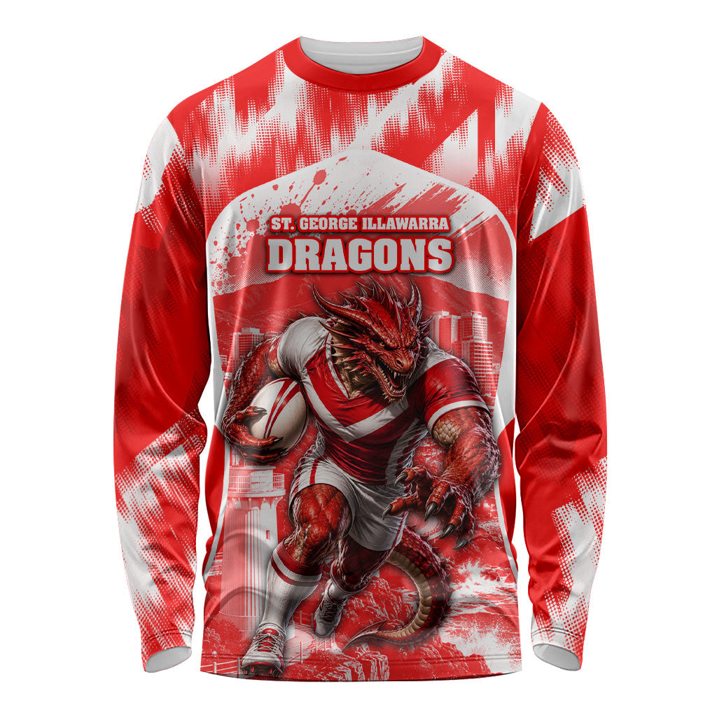 Personalised St. George Illawarra Dragons Mascot Rugby Long Sleeve Shirt Illawarra Coastline Athletic Graphic Print
