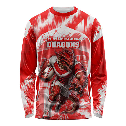 Personalised St. George Illawarra Dragons Mascot Rugby Long Sleeve Shirt Illawarra Coastline Athletic Graphic Print