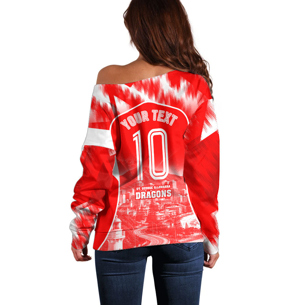 Personalised St. George Illawarra Dragons Mascot Rugby Off Shoulder Sweater Illawarra Coastline Athletic Graphic Print
