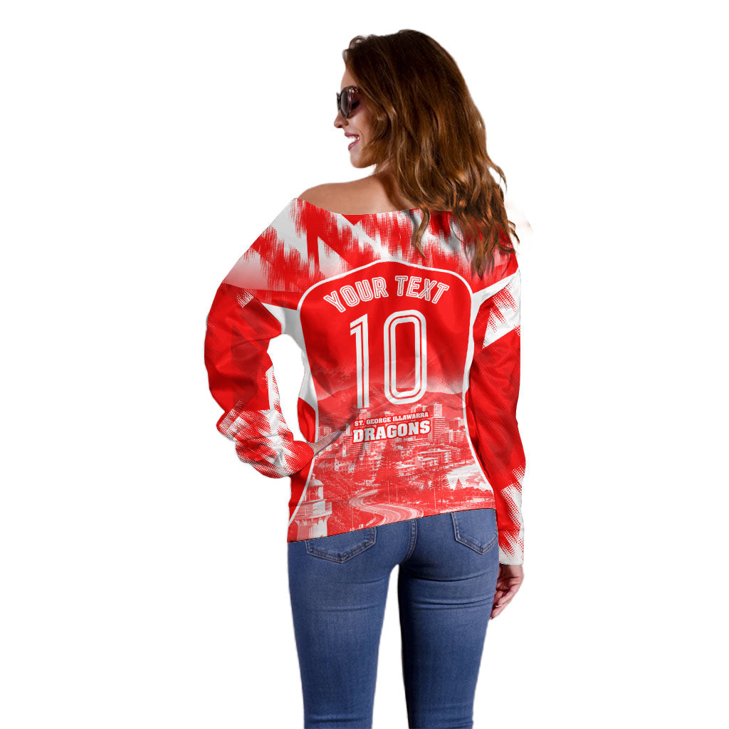 Personalised St. George Illawarra Dragons Mascot Rugby Off Shoulder Sweater Illawarra Coastline Athletic Graphic Print