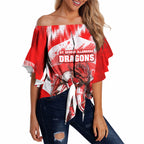 Personalised St. George Illawarra Dragons Mascot Rugby Off Shoulder Wrap Waist Top Illawarra Coastline Athletic Graphic Print