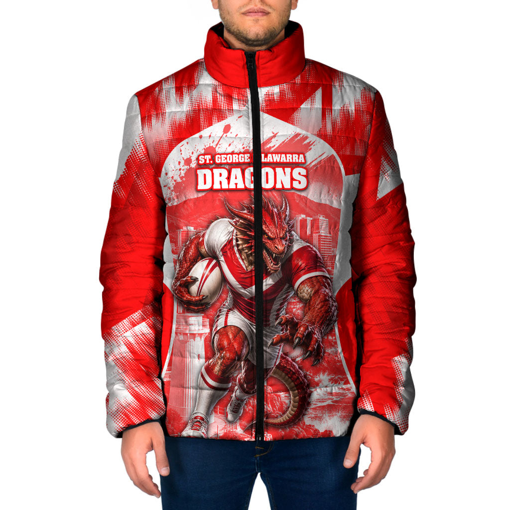 Personalised St. George Illawarra Dragons Mascot Rugby Padded Jacket Illawarra Coastline Athletic Graphic Print