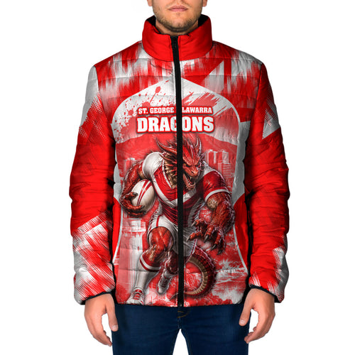 Personalised St. George Illawarra Dragons Mascot Rugby Padded Jacket Illawarra Coastline Athletic Graphic Print