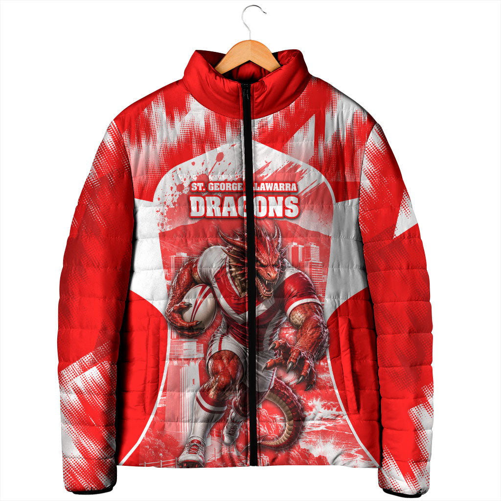 Personalised St. George Illawarra Dragons Mascot Rugby Padded Jacket Illawarra Coastline Athletic Graphic Print