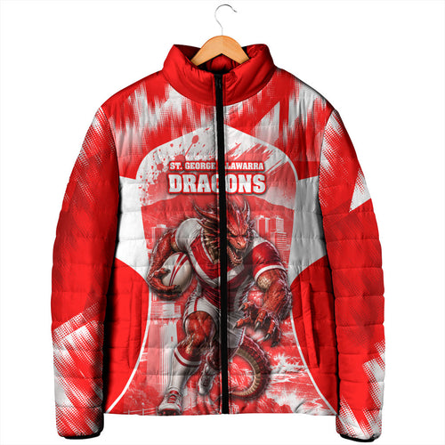 Personalised St. George Illawarra Dragons Mascot Rugby Padded Jacket Illawarra Coastline Athletic Graphic Print