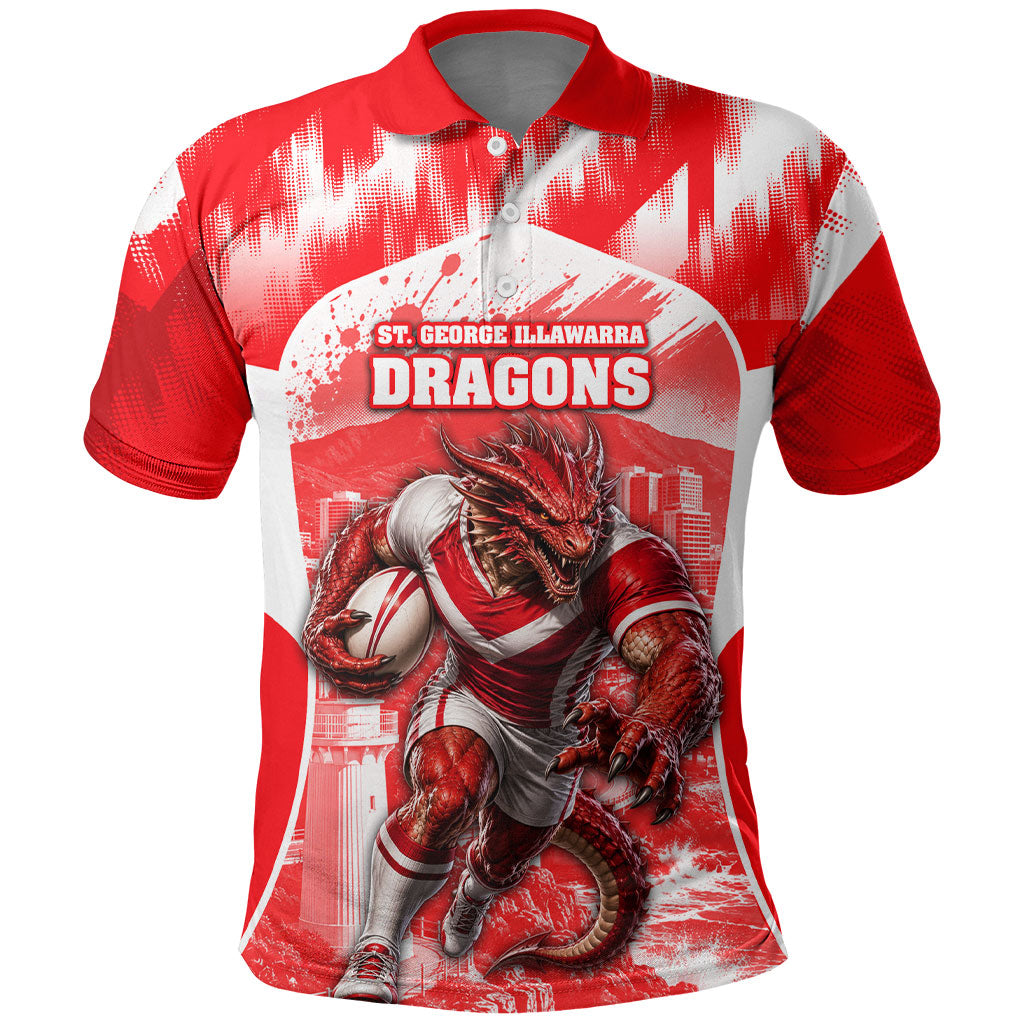 Personalised St. George Illawarra Dragons Mascot Rugby Polo Shirt Illawarra Coastline Athletic Graphic Print