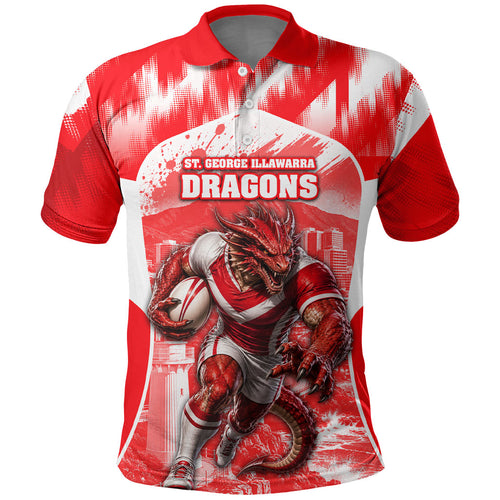 Personalised St. George Illawarra Dragons Mascot Rugby Polo Shirt Illawarra Coastline Athletic Graphic Print