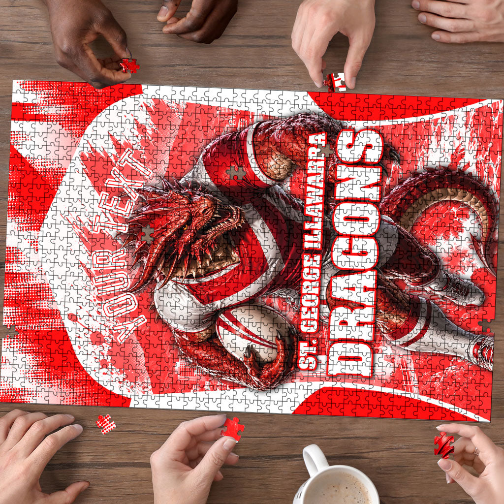 Personalised St. George Illawarra Dragons Mascot Rugby Puzzle Illawarra Coastline Athletic Graphic Print
