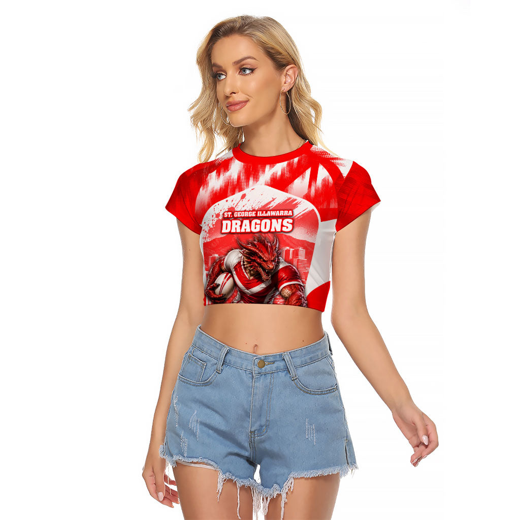 Personalised St. George Illawarra Dragons Mascot Rugby Raglan Cropped T Shirt Illawarra Coastline Athletic Graphic Print