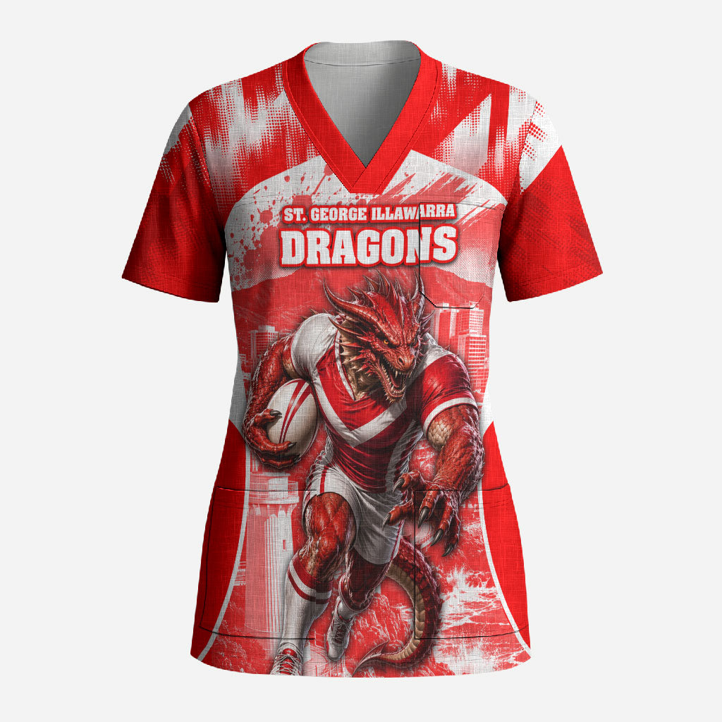 Personalised St. George Illawarra Dragons Mascot Rugby Scrub Top Illawarra Coastline Athletic Graphic Print