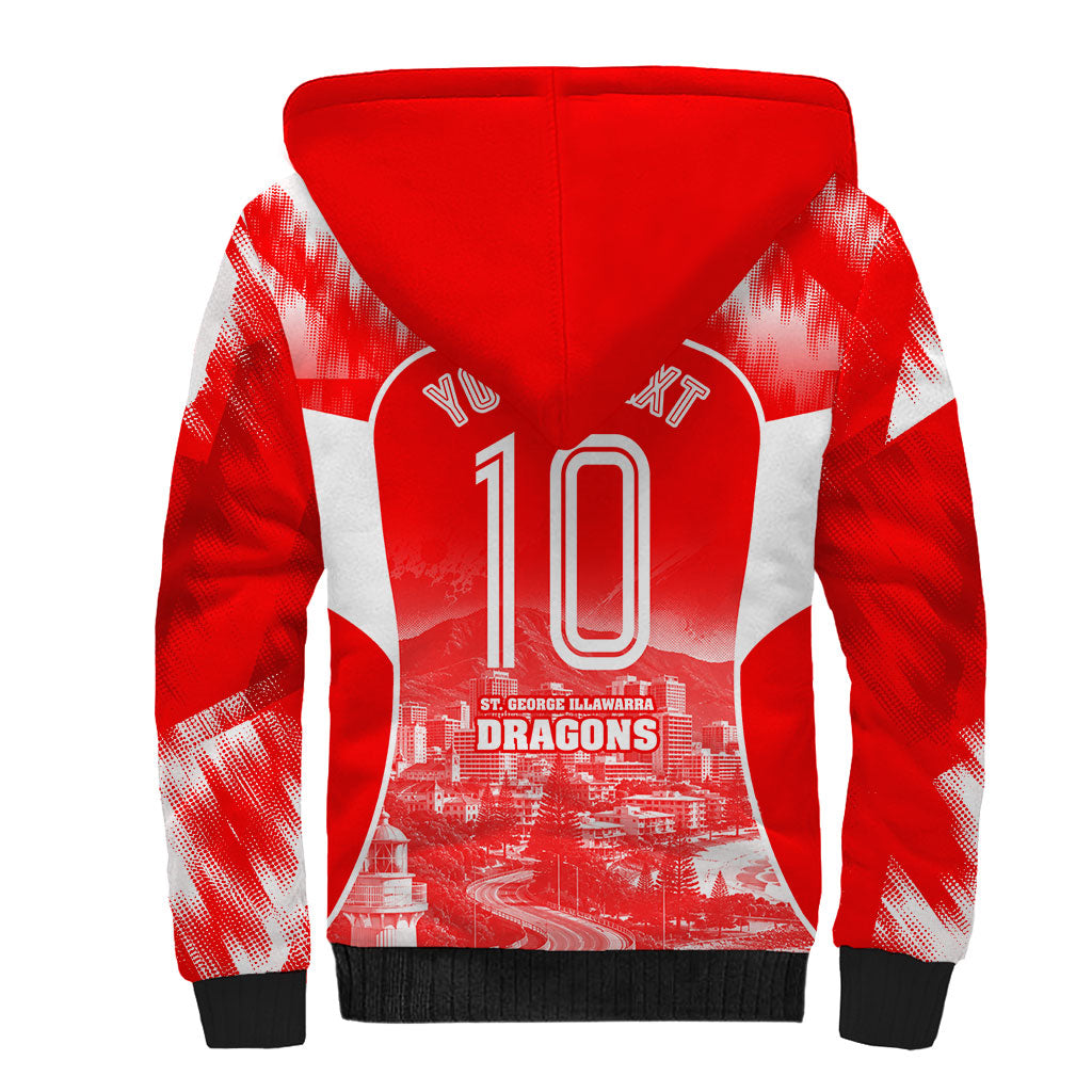Personalised St. George Illawarra Dragons Mascot Rugby Sherpa Hoodie Illawarra Coastline Athletic Graphic Print