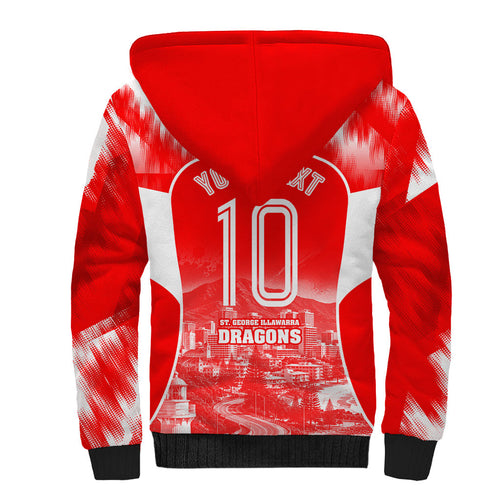 Personalised St. George Illawarra Dragons Mascot Rugby Sherpa Hoodie Illawarra Coastline Athletic Graphic Print