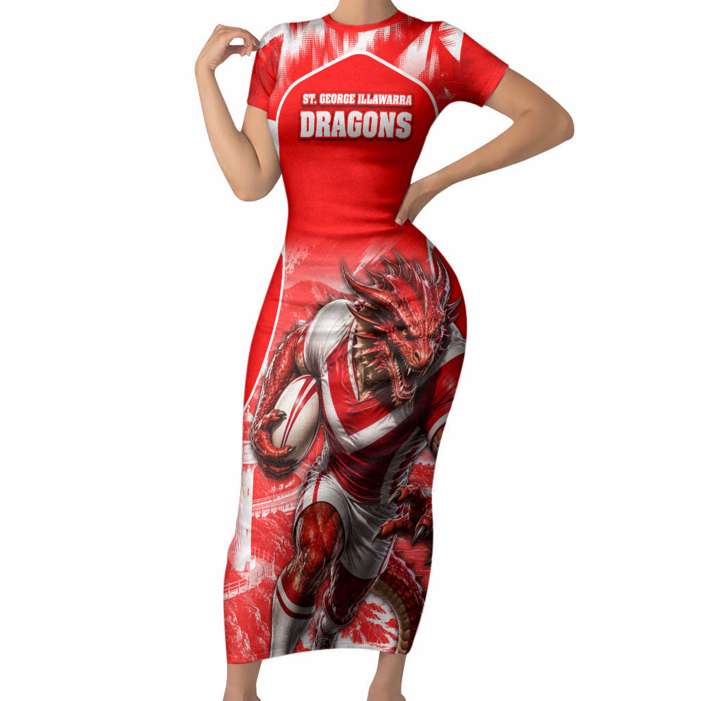 Personalised St. George Illawarra Dragons Mascot Rugby Short Sleeve Bodycon Dress Illawarra Coastline Athletic Graphic Print