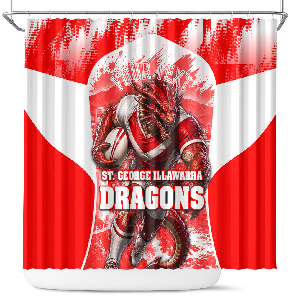 Personalised St. George Illawarra Dragons Mascot Rugby Shower Curtain Illawarra Coastline Athletic Graphic Print