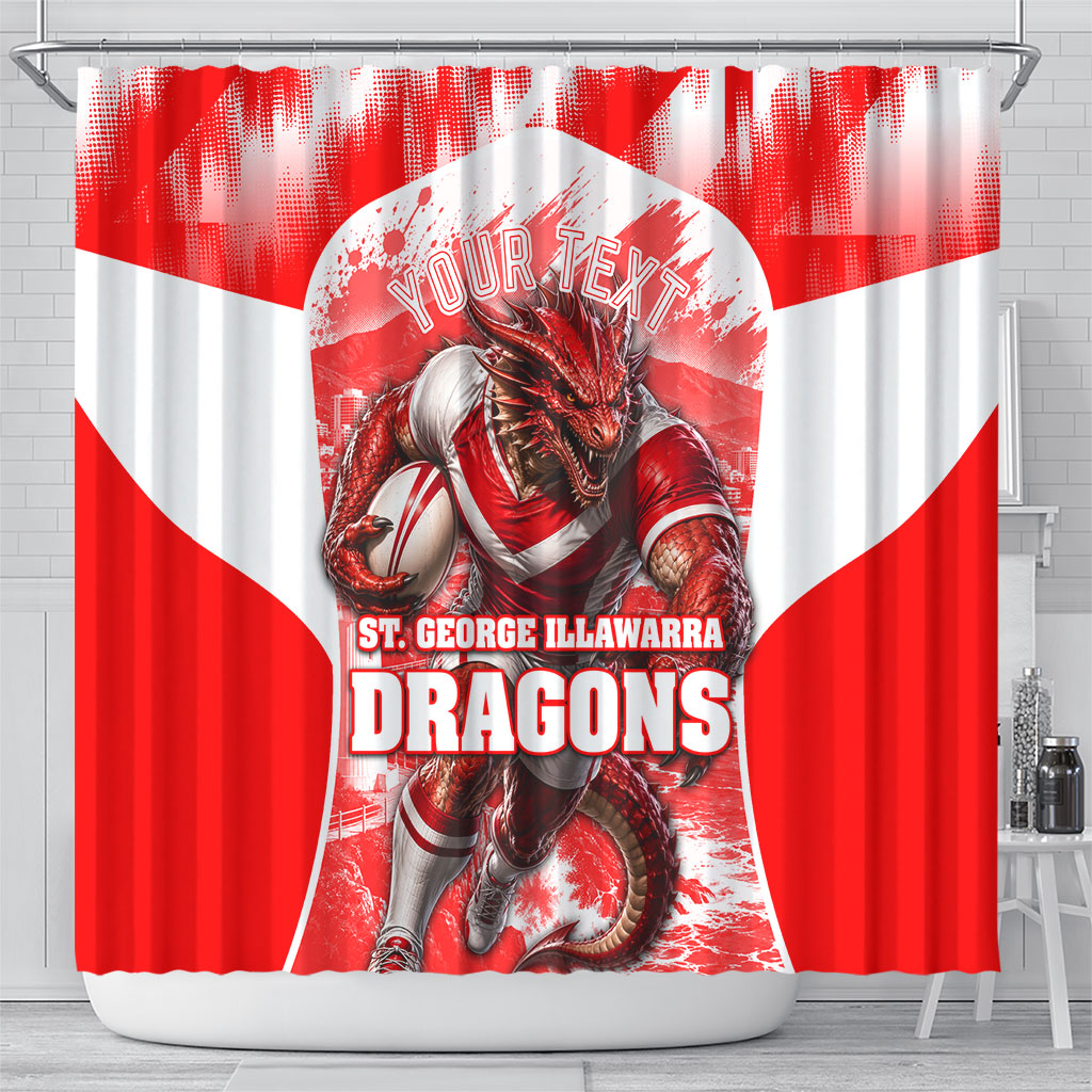 Personalised St. George Illawarra Dragons Mascot Rugby Shower Curtain Illawarra Coastline Athletic Graphic Print