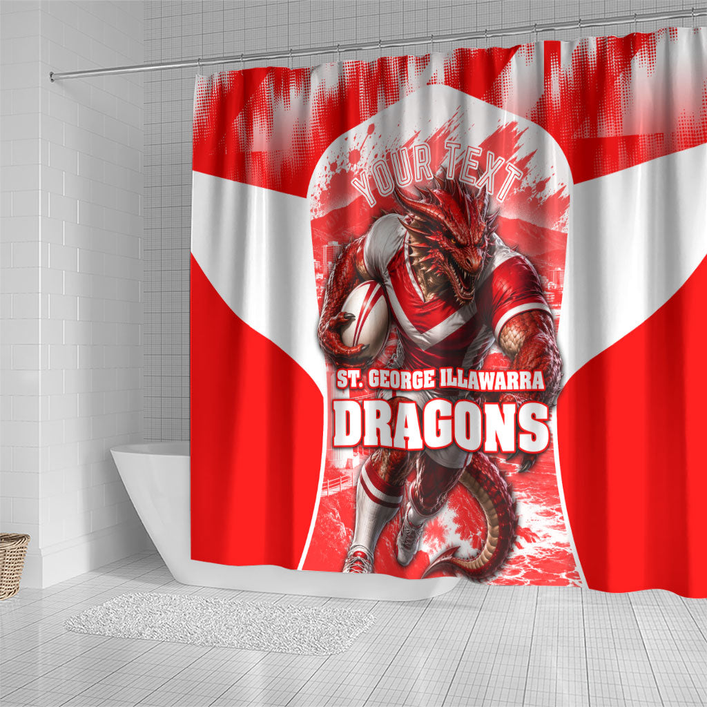 Personalised St. George Illawarra Dragons Mascot Rugby Shower Curtain Illawarra Coastline Athletic Graphic Print